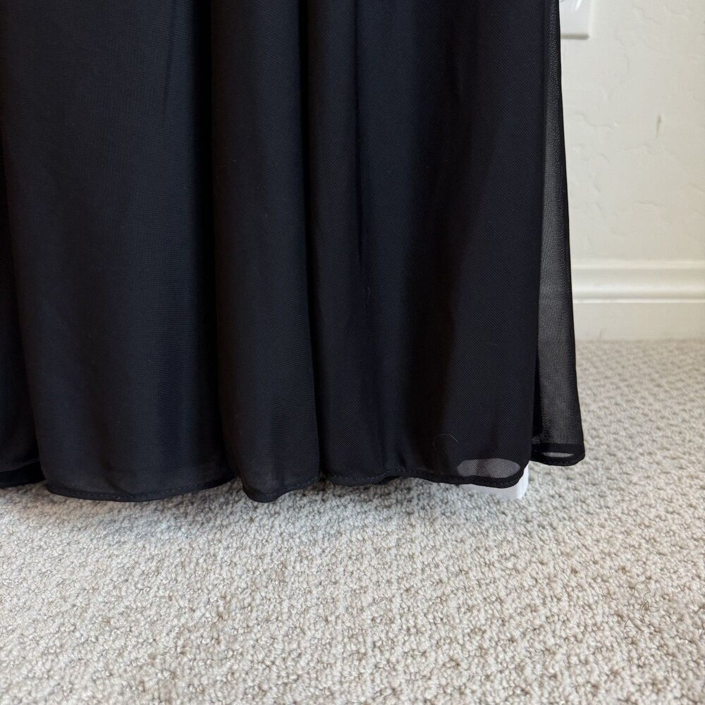 Davids Bridal As Is Mesh Dress Black One Shoulder Chiffon Gown Bridesmaid Sz 12 - Picture 12 of 16
